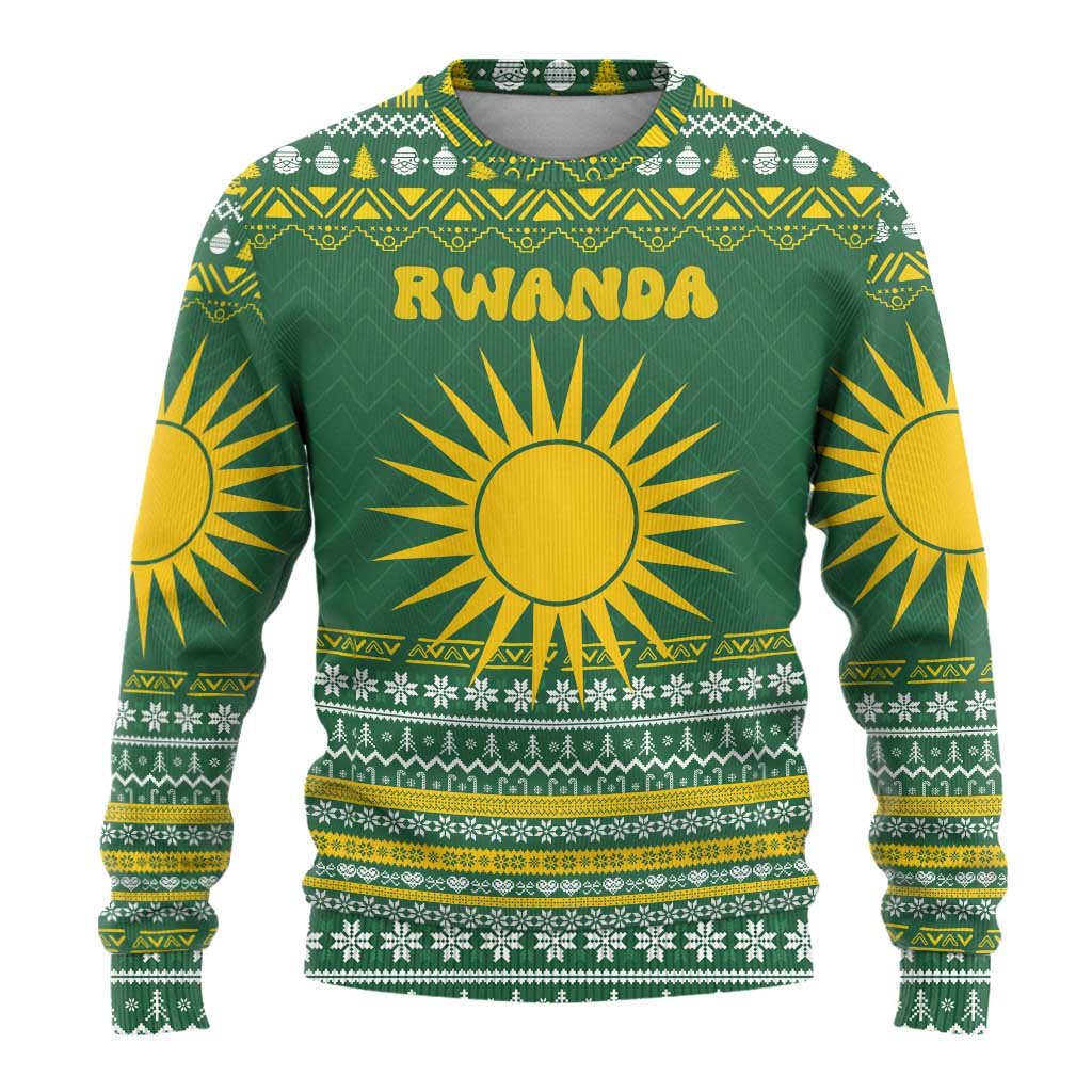 Rwanda Christmas Ugly Christmas Sweater National Emblem and Radiant Sun Motif - African Pride