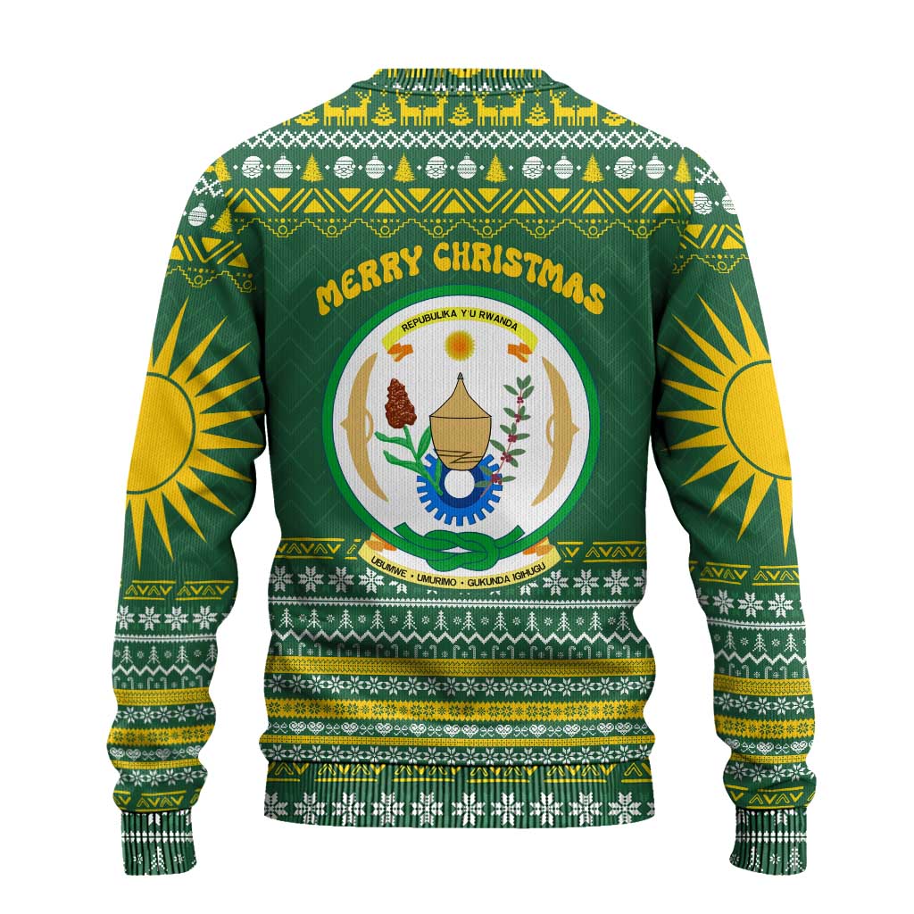 Rwanda Christmas Ugly Christmas Sweater National Emblem and Radiant Sun Motif - African Pride