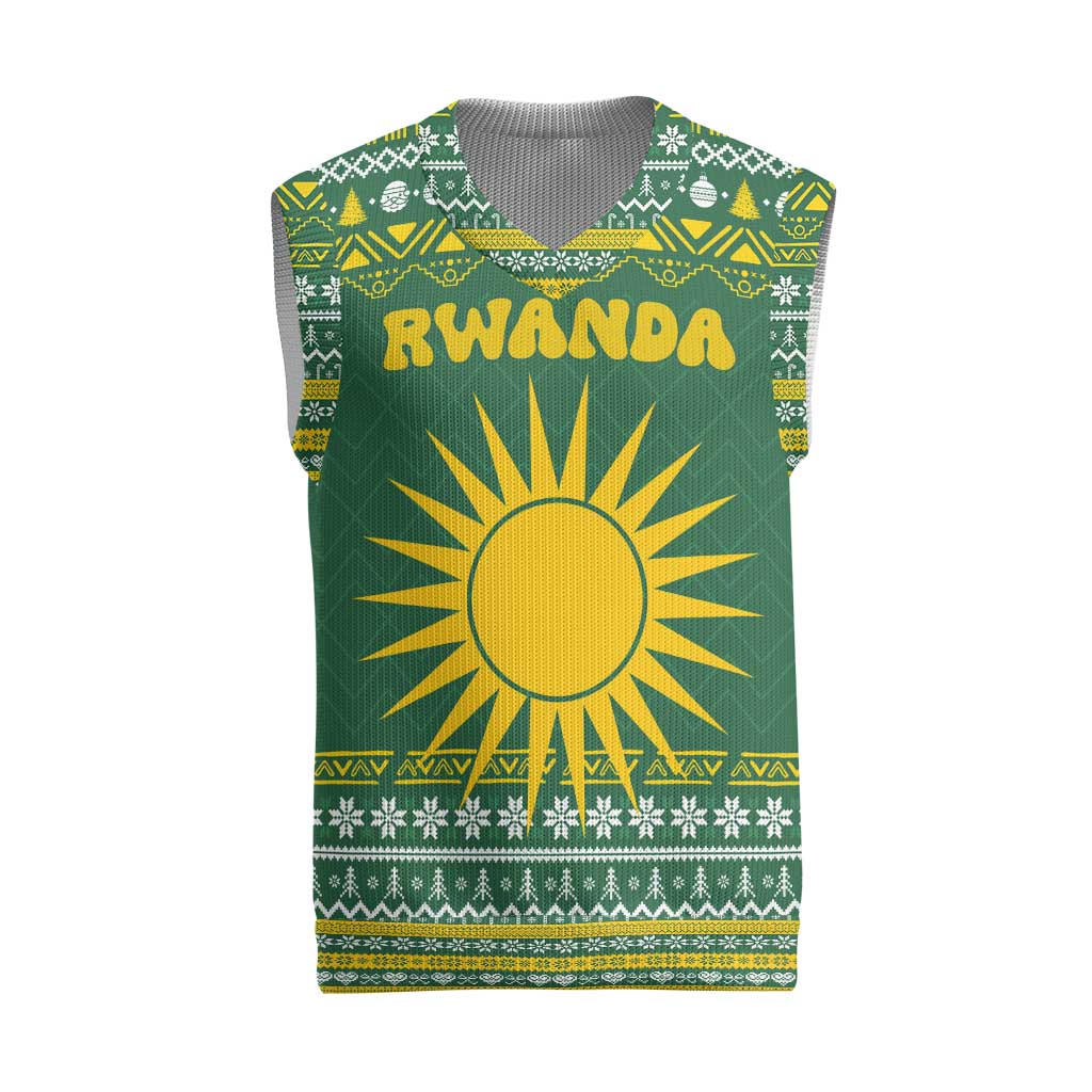 Rwanda Christmas Knitted V-Neck Vest National Emblem and Radiant Sun Motif - African Pride
