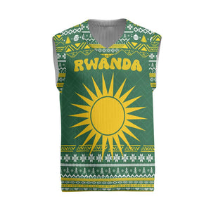 Rwanda Christmas Knitted V-Neck Vest National Emblem and Radiant Sun Motif - African Pride