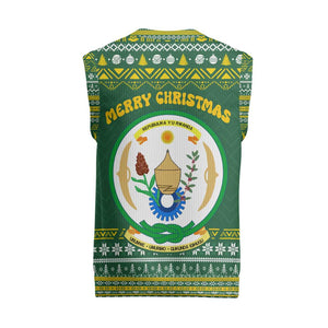 Rwanda Christmas Knitted V-Neck Vest National Emblem and Radiant Sun Motif - African Pride