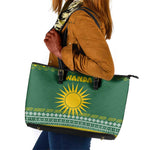 Rwanda Christmas Leather Tote Bag National Emblem and Radiant Sun Motif - African Pride