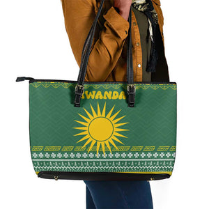 Rwanda Christmas Leather Tote Bag National Emblem and Radiant Sun Motif - African Pride