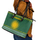 Rwanda Christmas Leather Tote Bag National Emblem and Radiant Sun Motif - African Pride