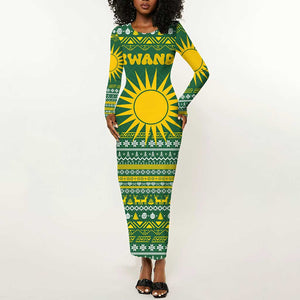 Rwanda Christmas Long Sleeve Bodycon Dress National Emblem and Radiant Sun Motif - African Pride