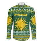 Rwanda Christmas Long Sleeve Button Shirt National Emblem and Radiant Sun Motif - African Pride