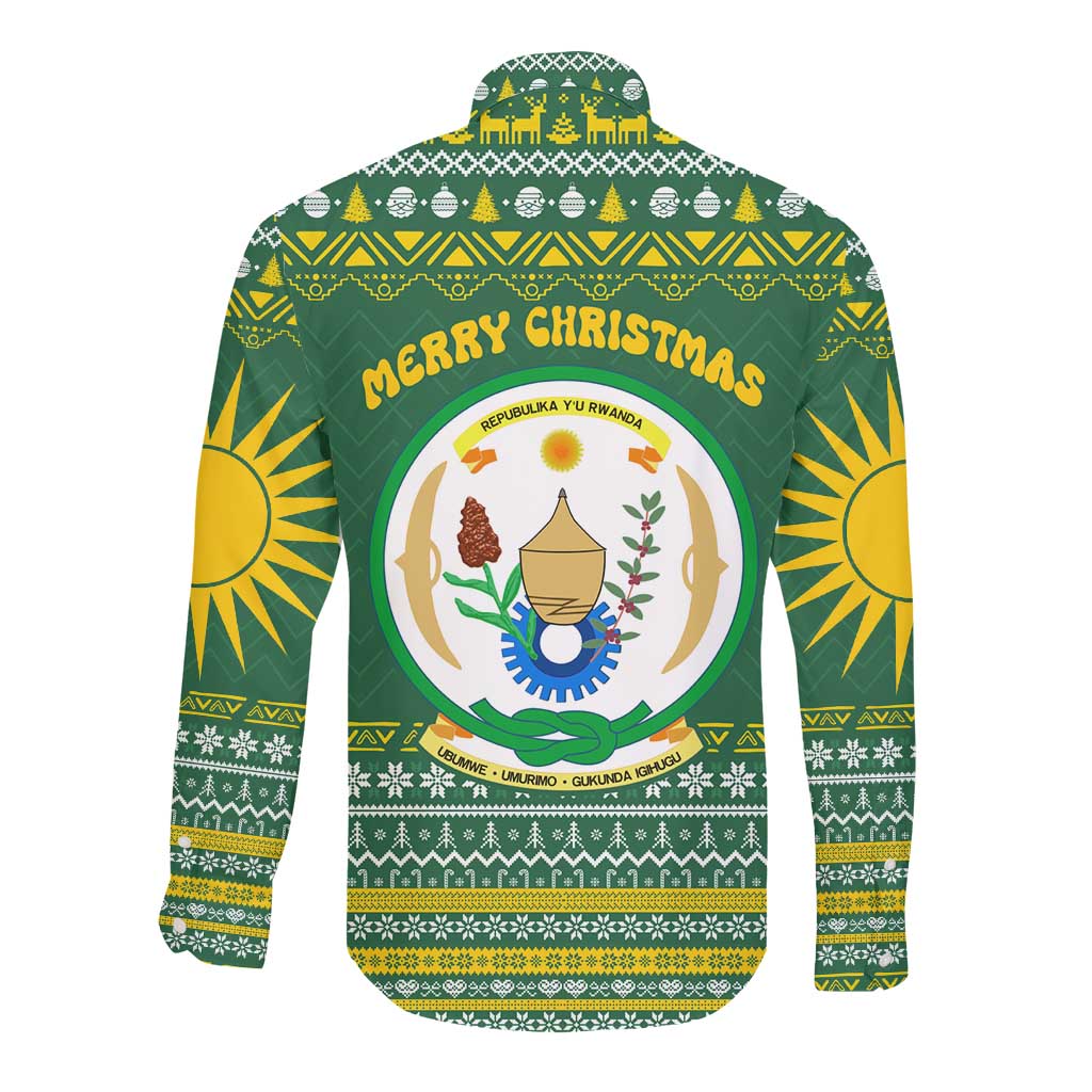 Rwanda Christmas Long Sleeve Button Shirt National Emblem and Radiant Sun Motif - African Pride