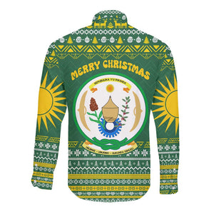Rwanda Christmas Long Sleeve Button Shirt National Emblem and Radiant Sun Motif - African Pride