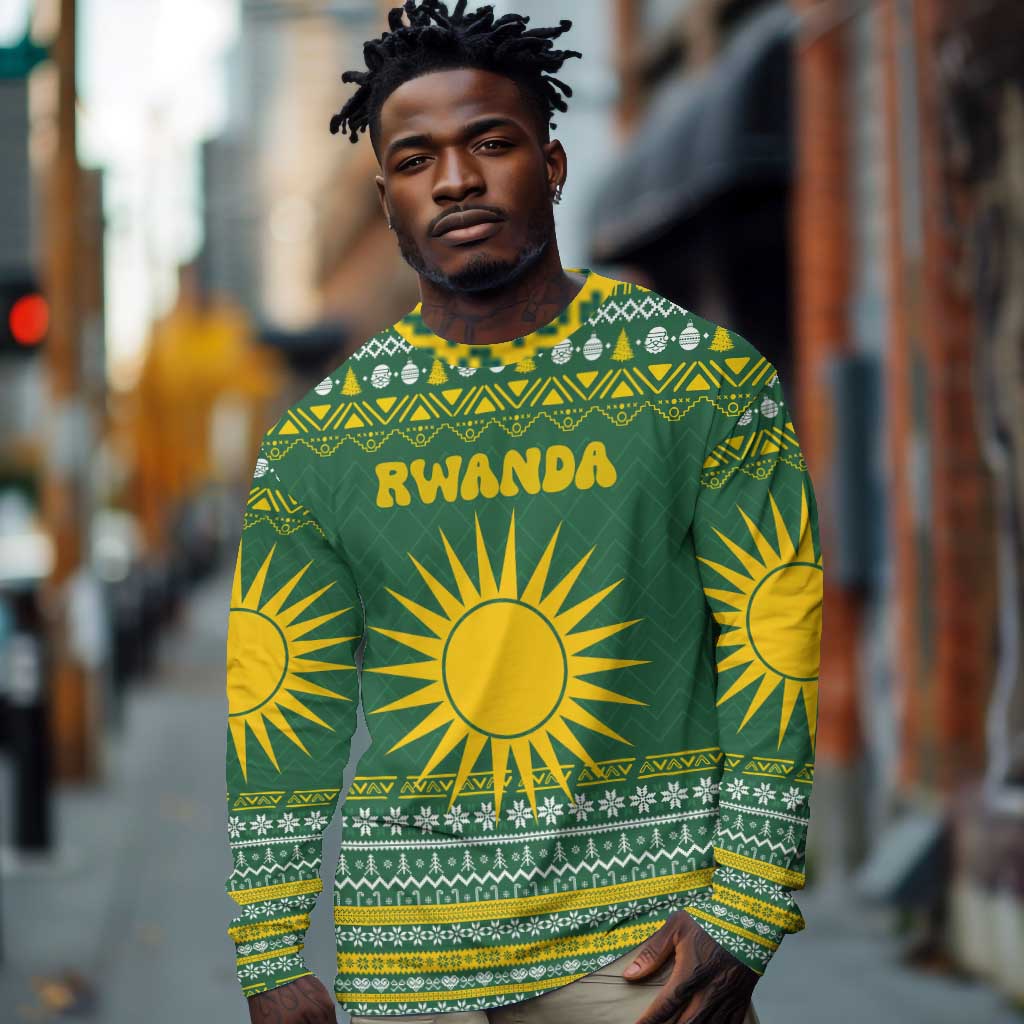 Rwanda Christmas Long Sleeve Shirt National Emblem and Radiant Sun Motif - African Pride