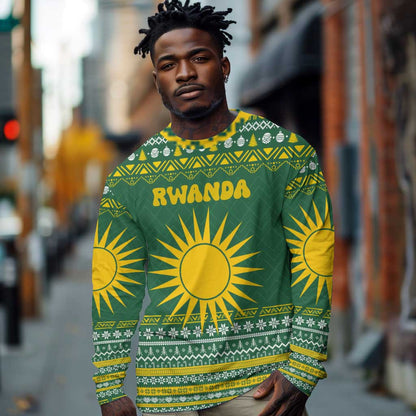 Rwanda Christmas Long Sleeve Shirt National Emblem and Radiant Sun Motif - African Pride