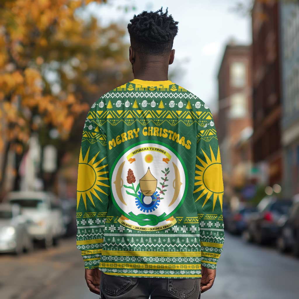 Rwanda Christmas Long Sleeve Shirt National Emblem and Radiant Sun Motif - African Pride