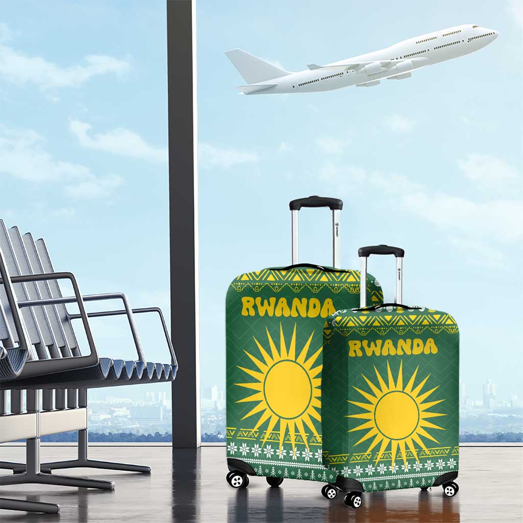 Rwanda Christmas Luggage Cover National Emblem and Radiant Sun Motif - African Pride