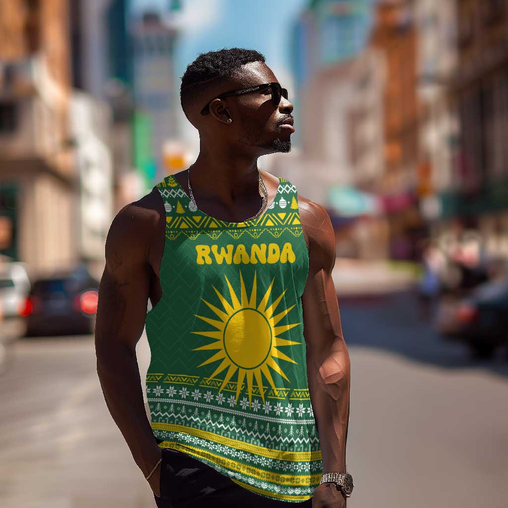 Rwanda Christmas Men Tank Top National Emblem and Radiant Sun Motif - African Pride