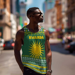 Rwanda Christmas Men Tank Top National Emblem and Radiant Sun Motif - African Pride