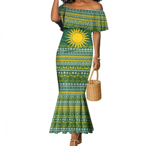 Rwanda Christmas Mermaid Dress National Emblem and Radiant Sun Motif - African Pride