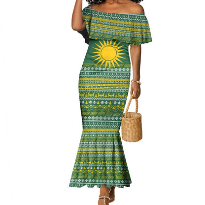 Rwanda Christmas Mermaid Dress National Emblem and Radiant Sun Motif - African Pride
