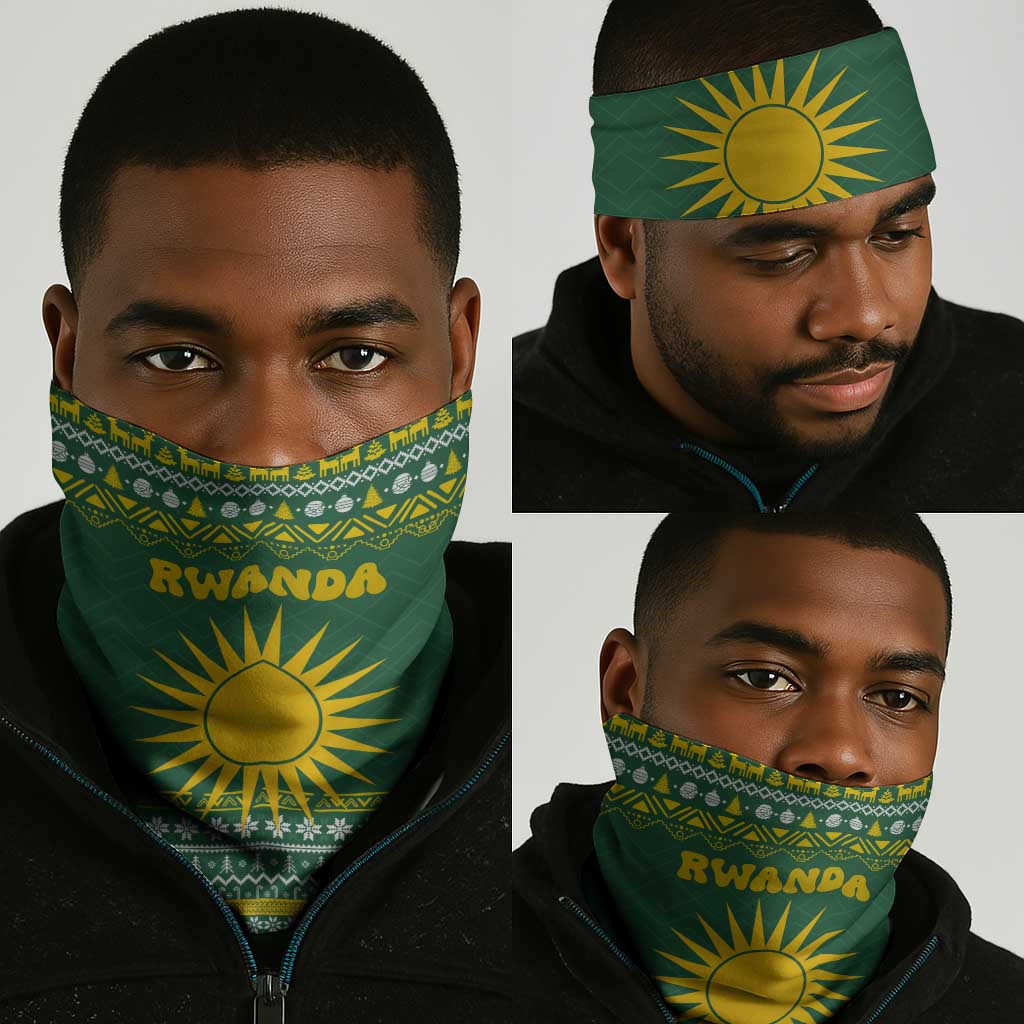 Rwanda Christmas Neck Gaiter National Emblem and Radiant Sun Motif - African Pride