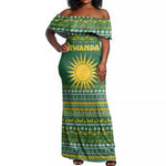 Rwanda Christmas Off Shoulder Maxi Dress National Emblem and Radiant Sun Motif - African Pride