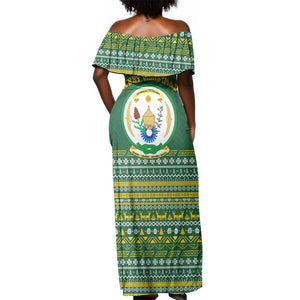 Rwanda Christmas Off Shoulder Maxi Dress National Emblem and Radiant Sun Motif - African Pride