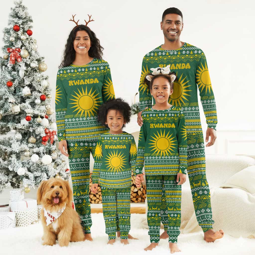 Rwanda Christmas Pajama Set National Emblem and Radiant Sun Motif - African Pride
