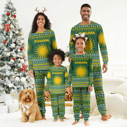 Rwanda Christmas Pajama Set National Emblem and Radiant Sun Motif - African Pride