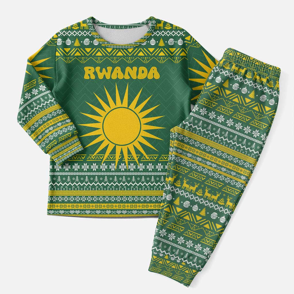 Rwanda Christmas Pajama Set National Emblem and Radiant Sun Motif - African Pride