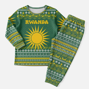 Rwanda Christmas Pajama Set National Emblem and Radiant Sun Motif - African Pride