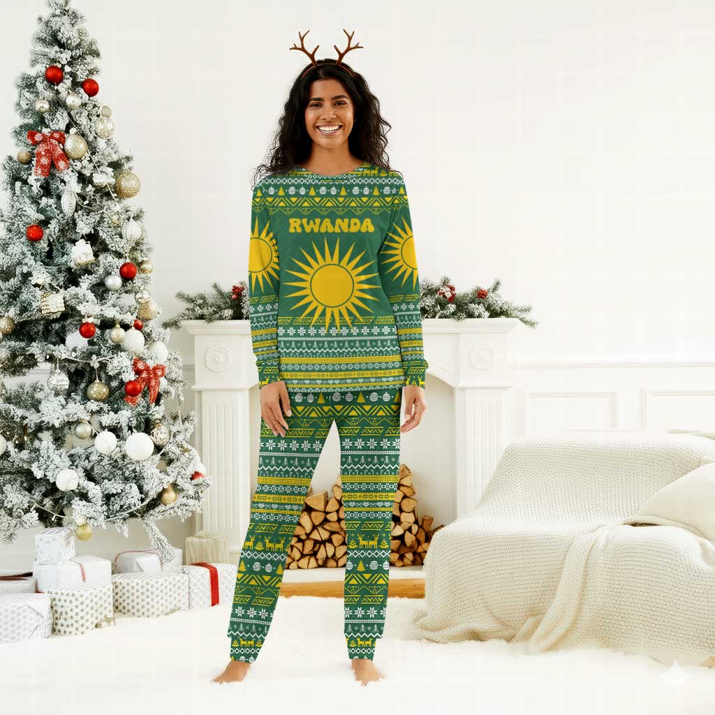 Rwanda Christmas Pajama Set National Emblem and Radiant Sun Motif - African Pride
