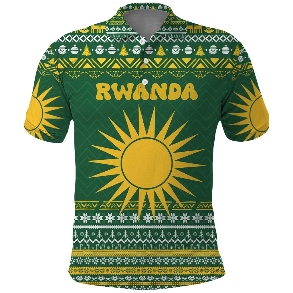 Rwanda Christmas Polo Shirt National Emblem and Radiant Sun Motif - African Pride