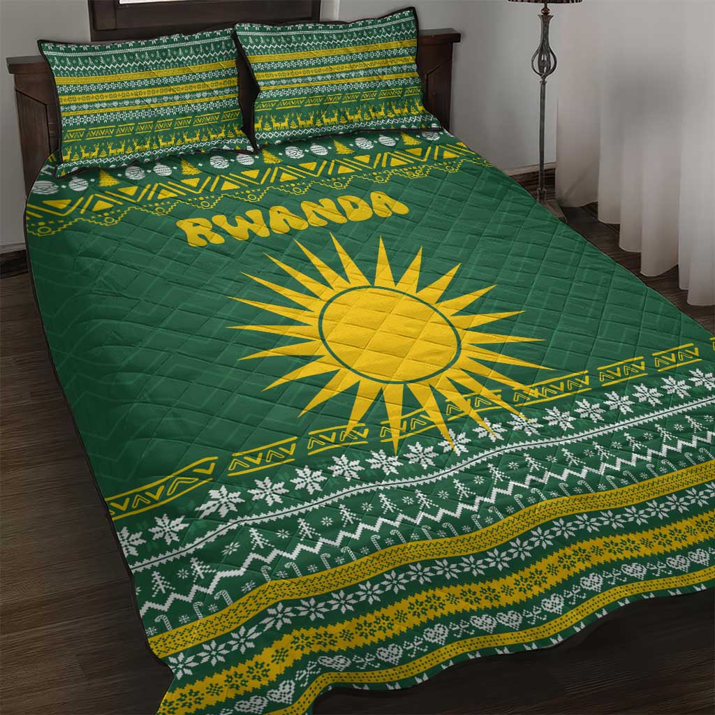 Rwanda Christmas Quilt Bed Set National Emblem and Radiant Sun Motif - African Pride