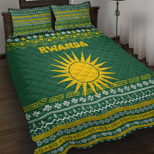 Rwanda Christmas Quilt Bed Set National Emblem and Radiant Sun Motif - African Pride