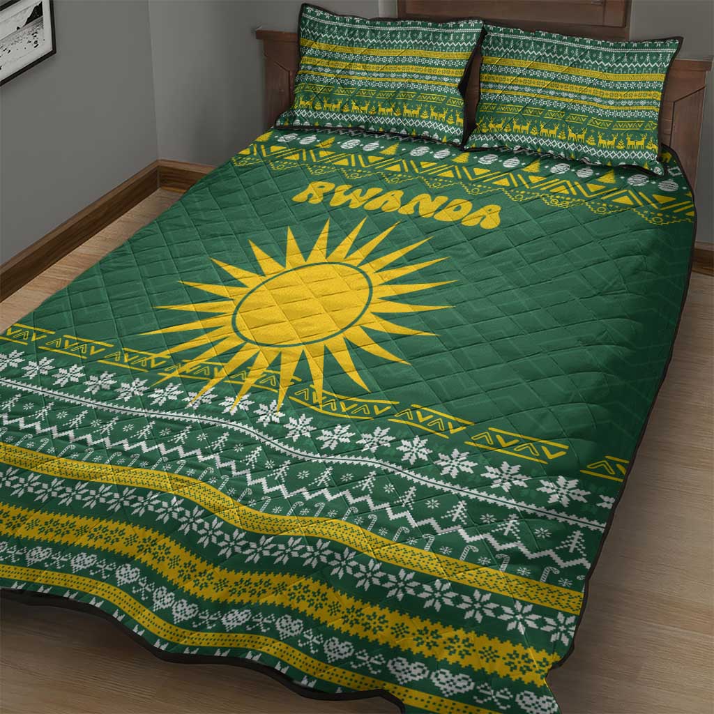 Rwanda Christmas Quilt Bed Set National Emblem and Radiant Sun Motif - African Pride