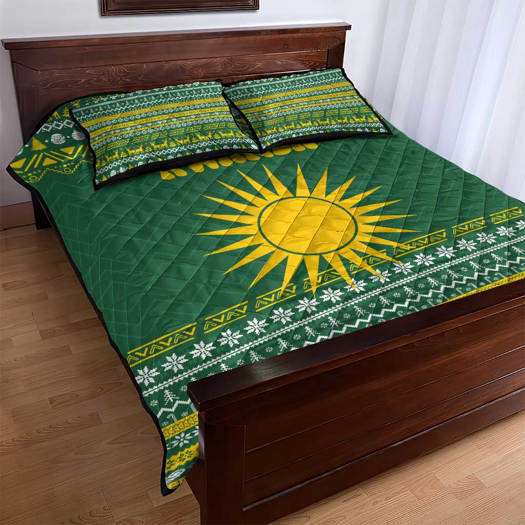 Rwanda Christmas Quilt Bed Set National Emblem and Radiant Sun Motif - African Pride