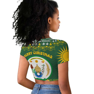 Rwanda Christmas Raglan Cropped T shirt National Emblem and Radiant Sun Motif - African Pride