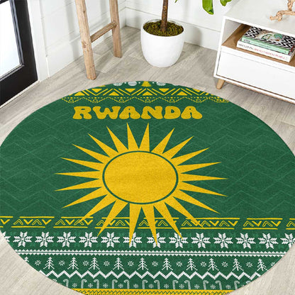 Rwanda Christmas Round Carpet National Emblem and Radiant Sun Motif - African Pride
