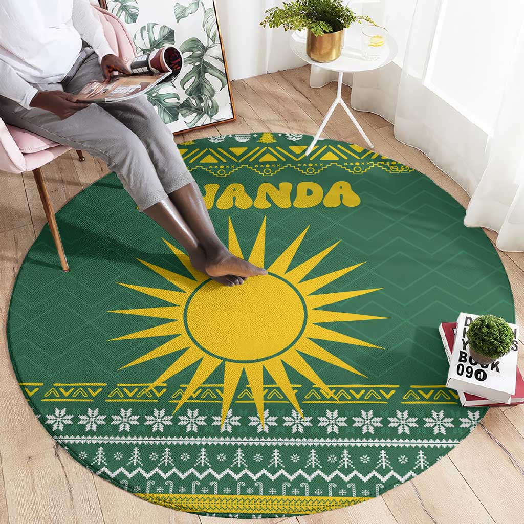Rwanda Christmas Round Carpet National Emblem and Radiant Sun Motif - African Pride