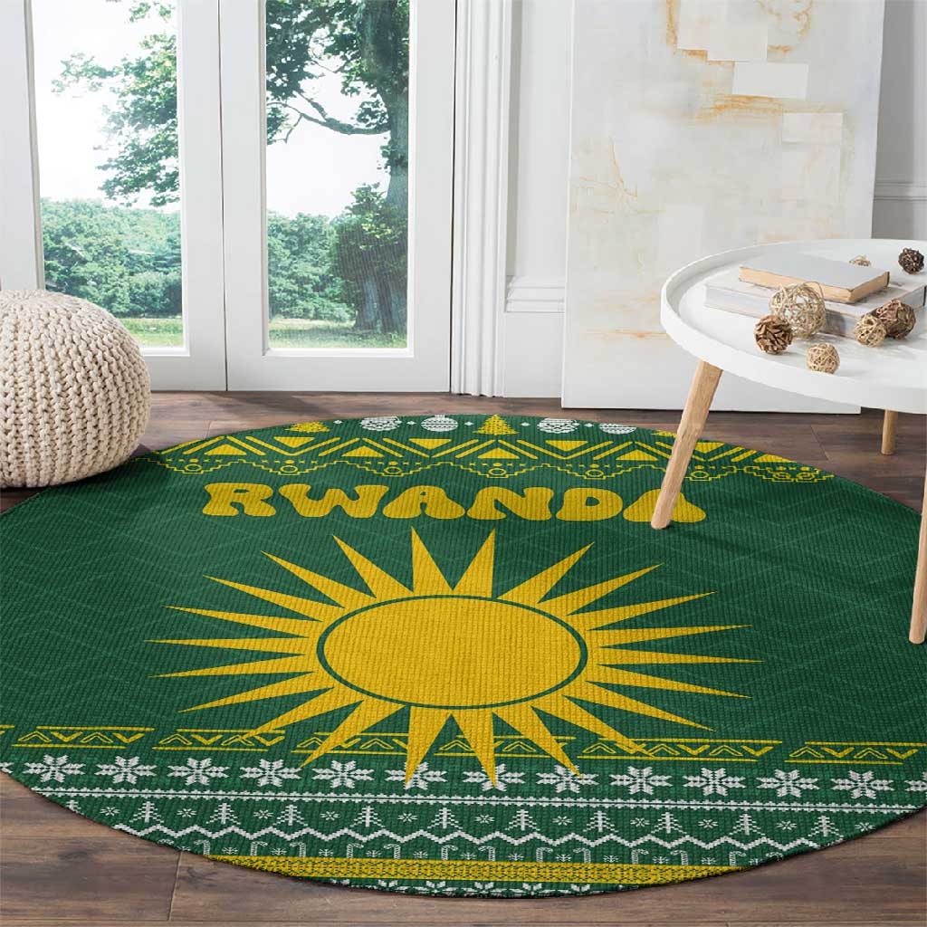 Rwanda Christmas Round Carpet National Emblem and Radiant Sun Motif - African Pride