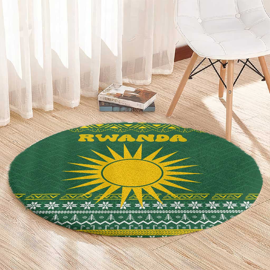 Rwanda Christmas Round Carpet National Emblem and Radiant Sun Motif - African Pride