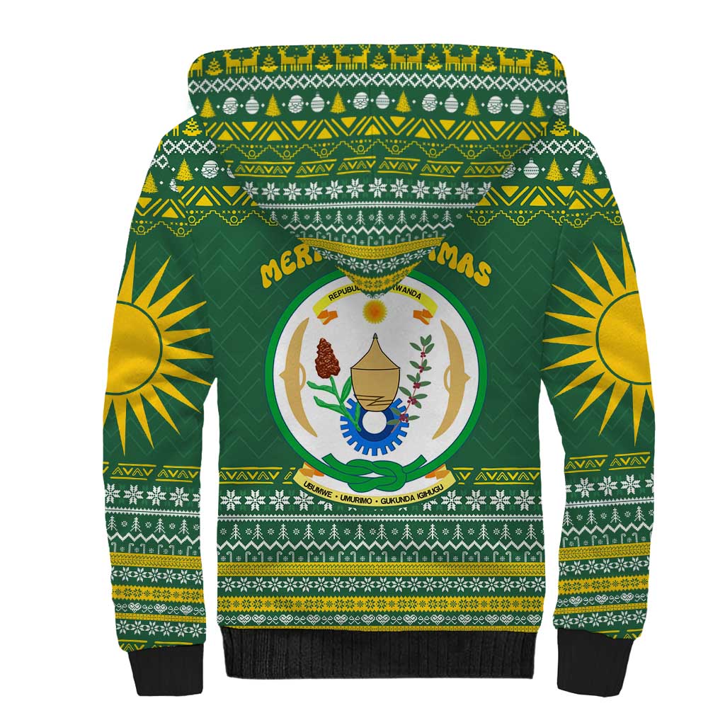 Rwanda Christmas Sherpa Hoodie National Emblem and Radiant Sun Motif - African Pride