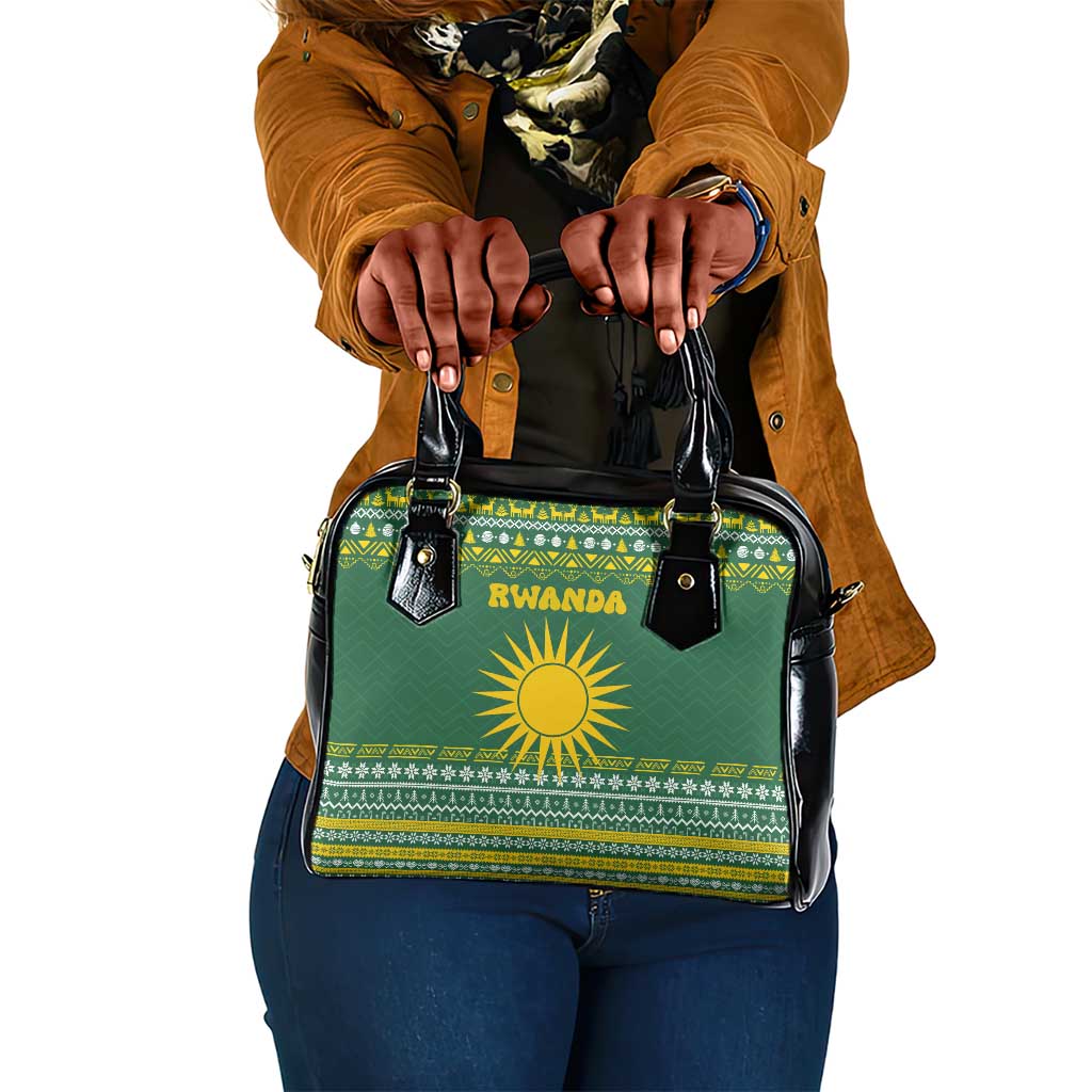 Rwanda Christmas Shoulder Handbag National Emblem and Radiant Sun Motif - African Pride