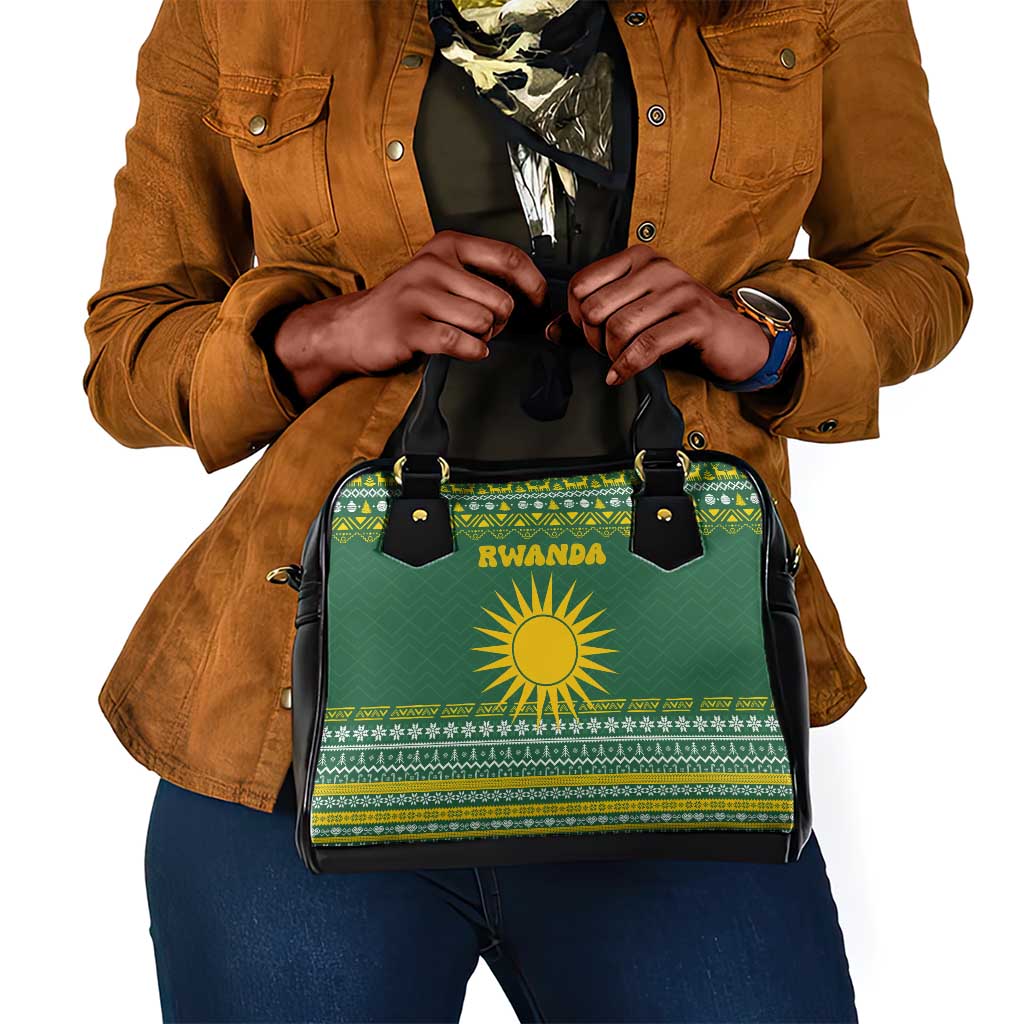 Rwanda Christmas Shoulder Handbag National Emblem and Radiant Sun Motif - African Pride