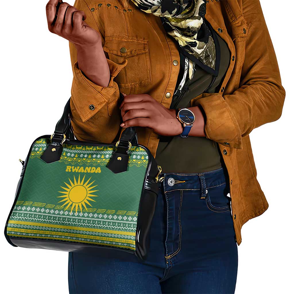 Rwanda Christmas Shoulder Handbag National Emblem and Radiant Sun Motif - African Pride