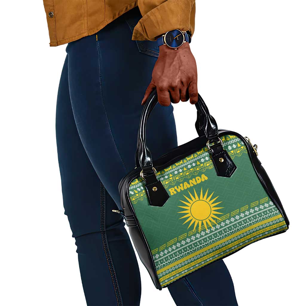 Rwanda Christmas Shoulder Handbag National Emblem and Radiant Sun Motif - African Pride