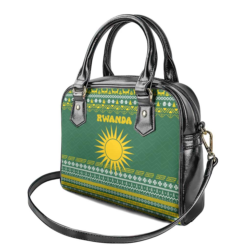 Rwanda Christmas Shoulder Handbag National Emblem and Radiant Sun Motif - African Pride