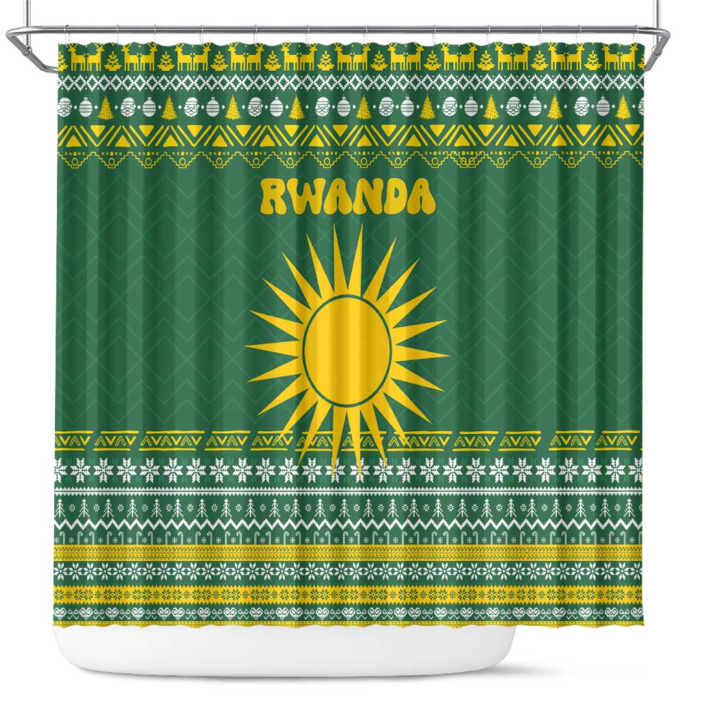 Rwanda Christmas Shower Curtain National Emblem and Radiant Sun Motif - African Pride