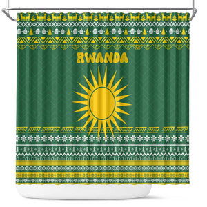 Rwanda Christmas Shower Curtain National Emblem and Radiant Sun Motif - African Pride