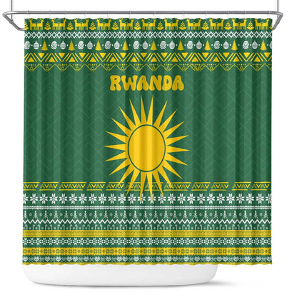 Rwanda Christmas Shower Curtain National Emblem and Radiant Sun Motif - African Pride