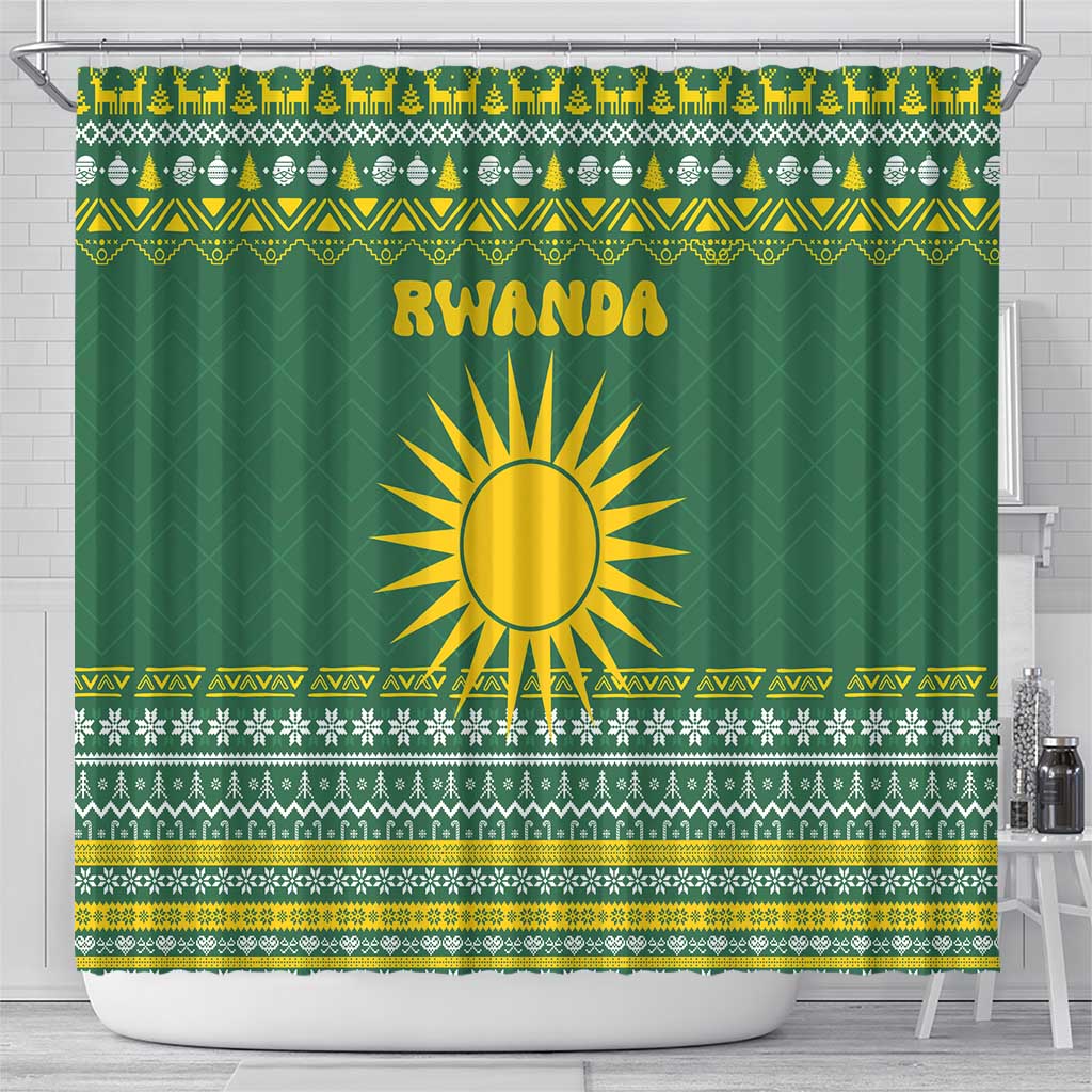 Rwanda Christmas Shower Curtain National Emblem and Radiant Sun Motif - African Pride