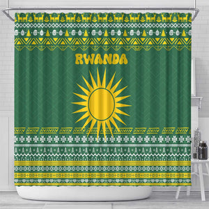 Rwanda Christmas Shower Curtain National Emblem and Radiant Sun Motif - African Pride