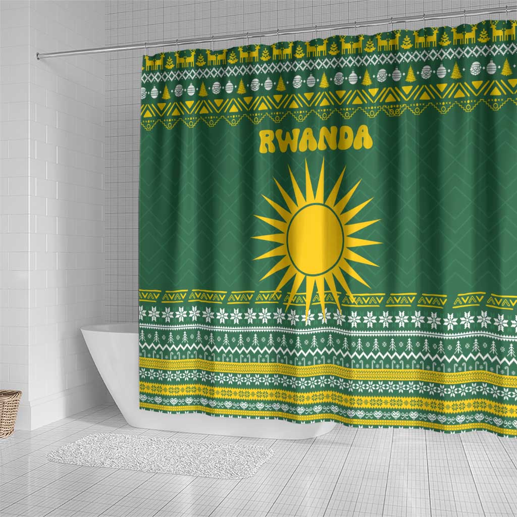 Rwanda Christmas Shower Curtain National Emblem and Radiant Sun Motif - African Pride